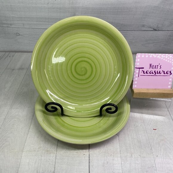 Royal Norfolk Greenbrier Spring Green Swirl Stoneware 10.5" Dinner Plates Set 2 - Picture 1 of 12